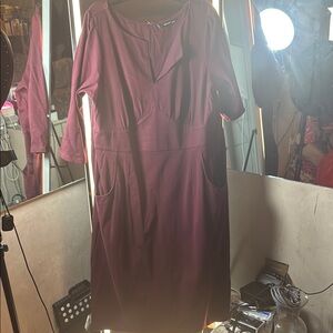 eShakti Pink Sheath Dress 3/4 Sleeve Crew Neck